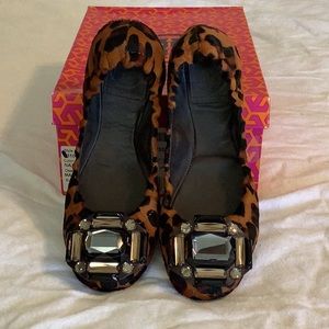 Tory Burch calf hair bejeweled ballet flat